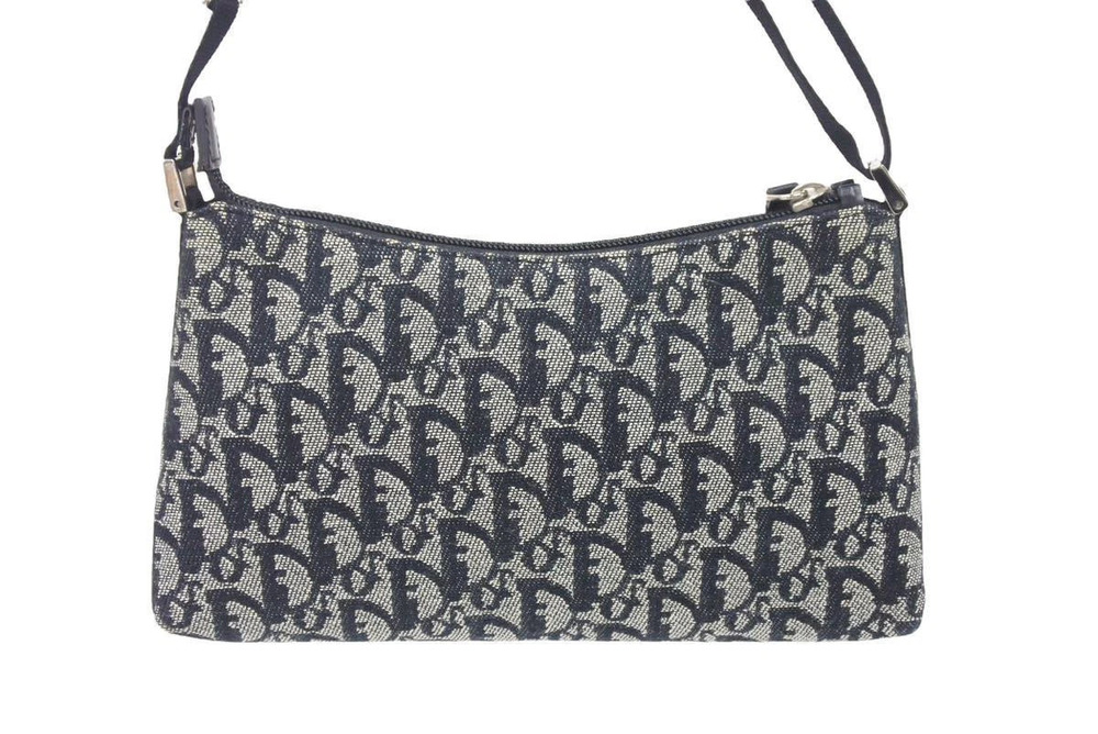 Dior Hobo Handbag Gray Christian Black Trotter Gray Black